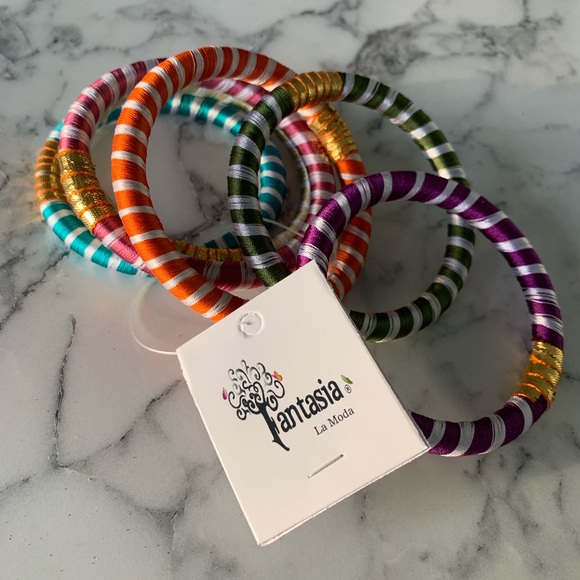 Colorful Striped Thread Bangles Set - Picture 3 of 5